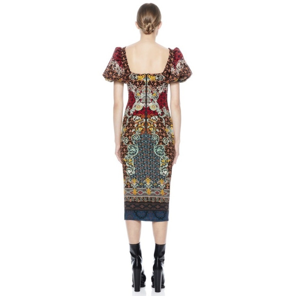 NWT Alice + Olivia Lexia Puff Sleeve Midi Dress 4 - Picture 6 of 13